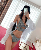 ビキニ レディース 水着  黒 白 チェック柄 2点セット セクシー ビキニセット 女性用水着 タンキニ 三角ビキニ Bikini  XY-DP-A29494