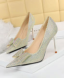 【3色】キラキラ リボン 高見え ゴージャス 結婚式 二次会 女子会 ハイヒール パンプス　XH5-DS1932-18