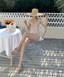 ワンピース 水着 シースルー  スイムドレス シアー オープンバック パッド入り  レディース XY-DP-A21058