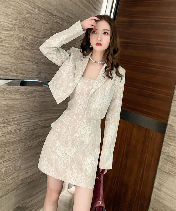 【コート＋ドレス2点セット】レース かわいい 新作 ゴージャス キャバスーツ キャバドレス MY2-JY4438