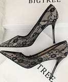 6色 レース 刺繡 セクシー 美脚効果 ハイヒール パンプス MY5015