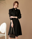 ロングドレス ドレス ワンピース 二次会 忘年会 新年会 長袖 フリル 韓国 XY2-ZED88953GT525