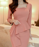 ワンピース ドレス 体カバー 大人かわいい 通勤 フリル ZED88780A