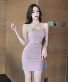 4色 新作 セクシー スロープ ショルダー ミニドレス キャバドレス スカート ZD2507-YM8507