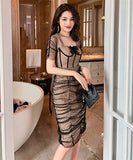 水玉 チュール タイトドレス リボン 気質 可愛い 着瘦せXH2-JY9293