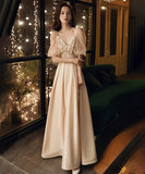 Vネック レース 刺繡 宴会 新年会 ピカピカ パーティードレス ロングドレス YN2074