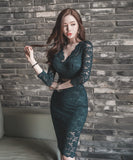 ひざ丈ドレス 新作 ドレス 同伴 アフター レース 谷間魅せ MY2-ZED7217