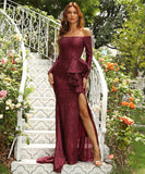 ブニングドレス 女性パーティー長袖マーメイドエレガントスクエアネックロングドレスXY2-PC-XH1167