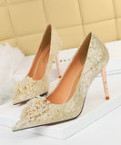 花柄 真珠 スタイル 高見え 脚長効果 綺麗 ハイヒール パンプス MY5018