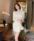 オフィスドレス ミニドレス 長袖 大人 かわいい 超人気 再入荷 二次会  長袖ドレス YN2107