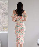 ひざ丈ドレス ミニドレス かわいい 新作 花柄 オフショルダー MY2-ZED886621BH506