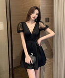 SML 無地 レース フリル 袖 大人 かわいい 肌見せ キャバドレス ミニドレス MY2081-YM8614