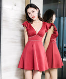 【手作り絶品】2色 Aライン ピカピカ フリル 二の腕隠し 新作 ミニドレス キャバドレス YN2162-XYD2052