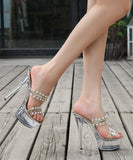 3色  size22.5cm-24.5cm 透明 ピカピカ スリッパ 脚長効果 ハイヒール YN5010