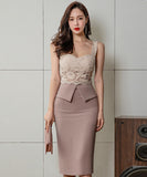 ひざ丈 レース 着痩せ ゴージャス 着回し 二次会 結婚式 ミニドレス タイトドレス MY2-ZED88776E