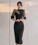 ひざ丈ドレス 新作 リボン ゴージャス 結婚式 通勤 MY2-ZED880838E