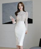 【ブラック・ホワイト】ひざ丈ドレス レース セクシー 新作 レース 着瘦せ MY2-ZED882334BH506