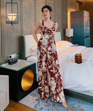 花柄 オールインワン 新作 肌見せ リボン ワイドパンツ セクシー MY2-JY3798