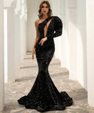 キャバドレス ロングドレス ピカピカ ワンショルダー セクシー 谷間魅せ XY2-PC-M0803