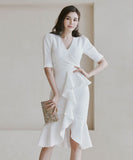 ロングドレス ひざ丈ドレス 新作 フリル 結婚式 宴会 MY2-ZED88459N14