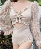 水着 モノキニ タンキニ 清楚感 レース フリル 肌見せ 袖付き MY7-BY2666