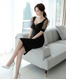 ミニドレス 韓国 ゴージャス 袖付き レース 高見え セール 新作ドレス レディース MY2-MLS4893