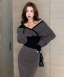 2点セット 5色 秋 同伴 アフター 二次会 Ⅴネック セクシー 防寒対策 長袖 ロングドレス MY2122