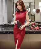 【２色】タイトドレス 通勤 ハイウエスト 着瘦せ 透かし彫り XH2-JY2426