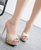 厚底 ハイヒール スリッパ  履きやすい ピカピカ 高見え YN5009