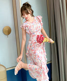 花柄 ロングドレス フリル 淑やか 着瘦せ 大人可愛いXH2-JY4086