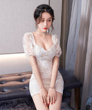 レース 清楚感 かわいい キラキラ 新作 着瘦せ ゴージャス キャバドレス ミニドレス MY2-XYD2161