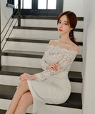 ミニドレス キャバドレス 肌見せ 長袖 レース 着痩せ 人気新作 MY2-ZED887678E49