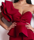 【独占販売】欧米 最新人気作 ロングドレス 宴会 フリル ワンショルダー セクシー XY2-PC-TB0020