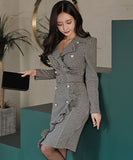 千鳥格子 冬コーデ 通勤 大人可愛い Ⅴネック セクシー エレガント 気質 XH2-ZED88752E