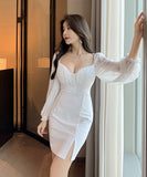 キャバドレス ミニドレス 長袖 レース 高見 女性 2色 MY2-YM8634