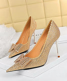 【3色】キラキラ リボン 高見え ゴージャス 結婚式 二次会 女子会 ハイヒール パンプス　XH5-DS1932-18