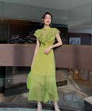 セレブ風 ロングドレス フリンジ エレガント シフォン XH2-JY-1941