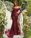 ブニングドレス 女性パーティー長袖マーメイドエレガントスクエアネックロングドレスXY2-PC-XH1167