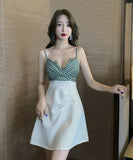 ミニドレス キャバドレス Aライン 体型カバー かわいい Vネック MY2-MLS6096