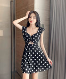 4色 春夏 新作 大人 かわいい 肌見せ 水玉柄 清楚感 ミニドレス キャバドレス MY2-MLS7002