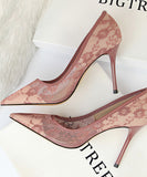 6色 レース 刺繡 セクシー 美脚効果 ハイヒール パンプス MY5015