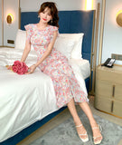 花柄 ロングドレス フリル 淑やか 着瘦せ 大人可愛いXH2-JY4086