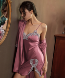 【2点 ドレス+コート】セクシー ランジェリー 大きいサイズ ベビードール シースルー レース Tバッグ セット XY-XE-2127