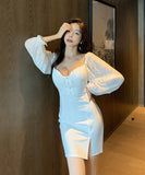 キャバドレス ミニドレス 長袖 レース 高見 女性 2色 MY2-YM8634