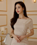 ワンショルダー ドレス パーティードレス 結婚式 二次会 ひざ掛け ドレス 同伴 アフター MY2-ZED883753BX