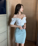 ミニドレス キャバドレス フリル 大人 かわいい レース 刺繡 新作 MY2-YM8637