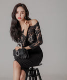 ミニドレス キャバドレス 肌見せ 長袖 レース 着痩せ 人気新作 MY2-ZED887678E49