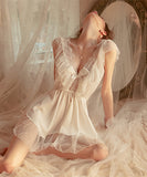 【２色】レース パジャマ 可愛い Ⅴネック リボン セクシー ホームウェア XH8-GR730