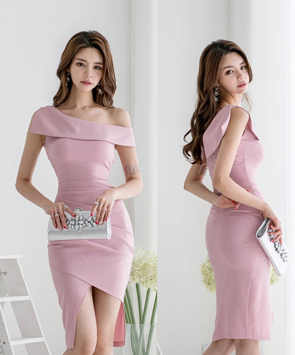 二次会 高見え かわいい ワンショルダー デザイン 肌見せ 同伴 キャバドレス ミニドレス MY2147-MLS3668