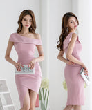 二次会 高見え かわいい ワンショルダー デザイン 肌見せ 同伴 キャバドレス ミニドレス MY2147-MLS3668